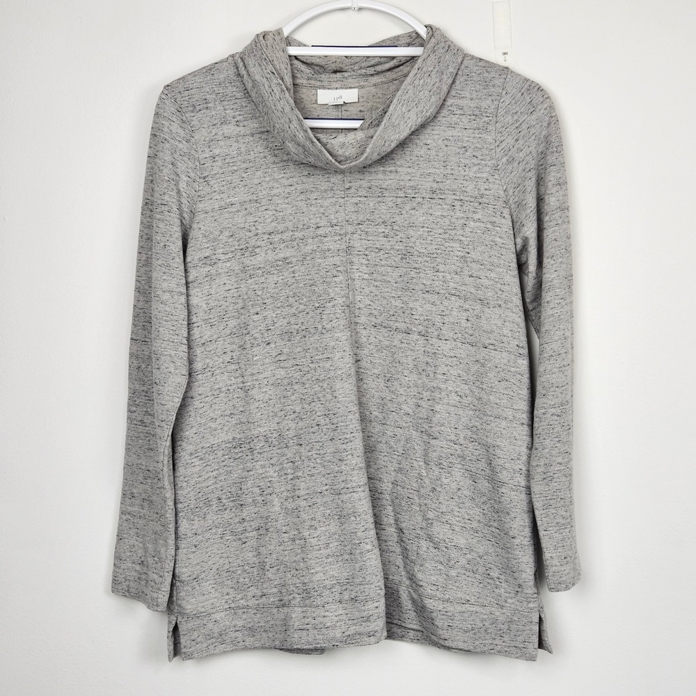 J Jill Sweatshirt Womens Sz XS Petite Gray Marled Cowl Neck Tunic Pocket Comfort